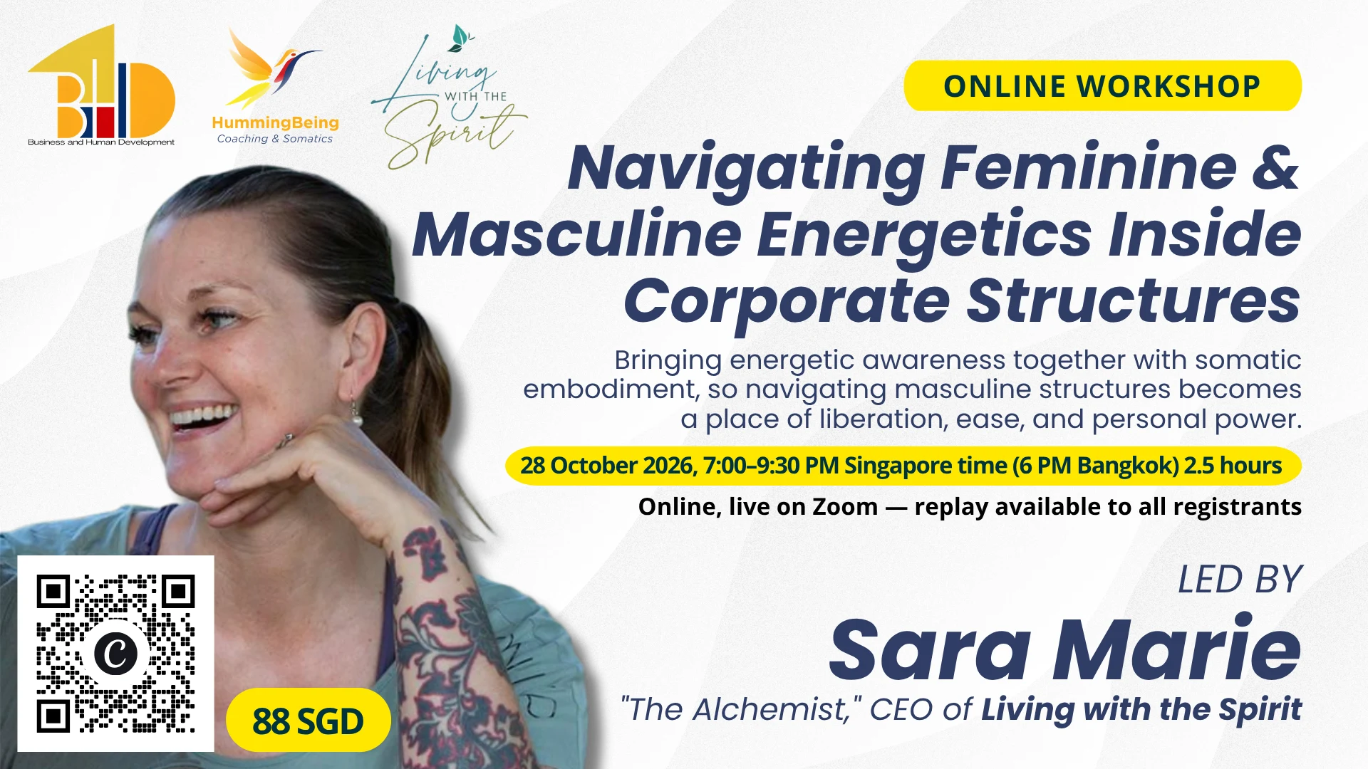 Navigating Feminine & Masculine Energetics Inside Corporate Structures — live online workshop with Sara Marie, 28 October 2026