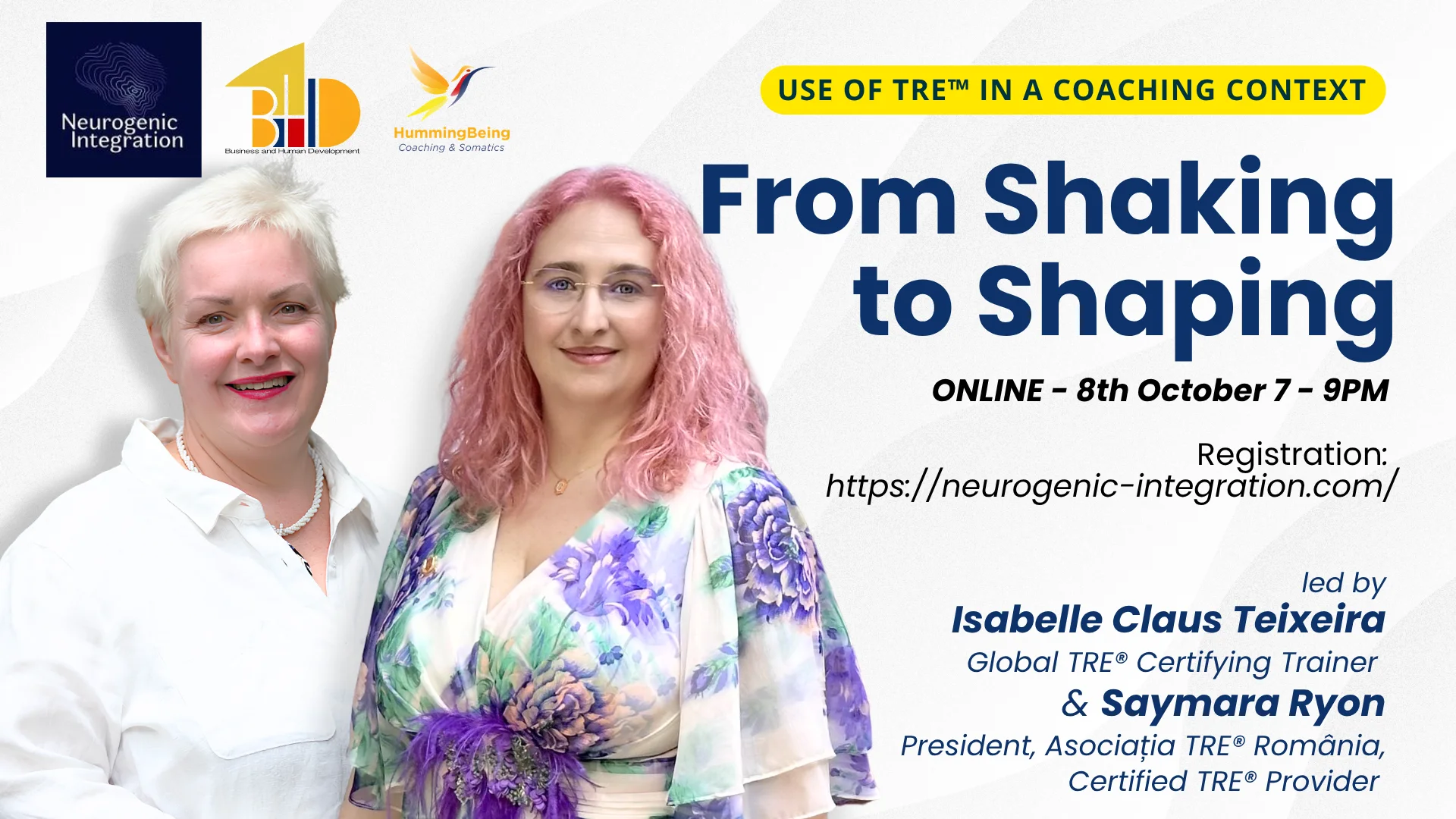 From Shaking to Shaping — live online session with Isabelle Claus Teixeira and Saymara Ryon, 8 October 2026